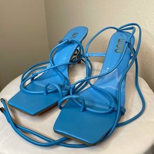 Blue Strappy Wrap Sandal Heels